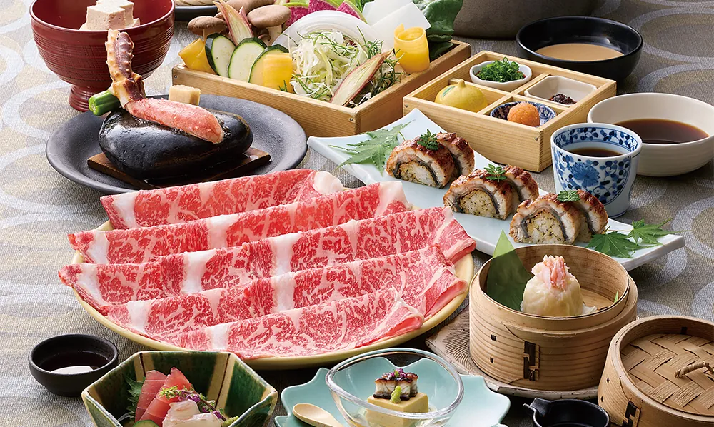 たらばステーキと鰻 牛しゃぶコース
